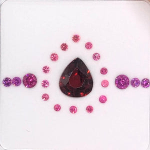 Rhodolite, Pink Spinel & Umbalite Garnet Ring Layout