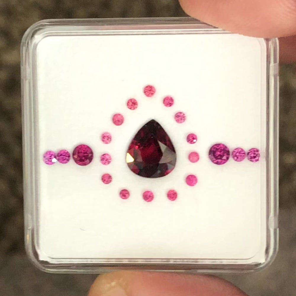 
            
                Load and play video in Gallery viewer, Rhodolite, Pink Spinel &amp;amp; Umbalite Garnet Ring Layout
            
        