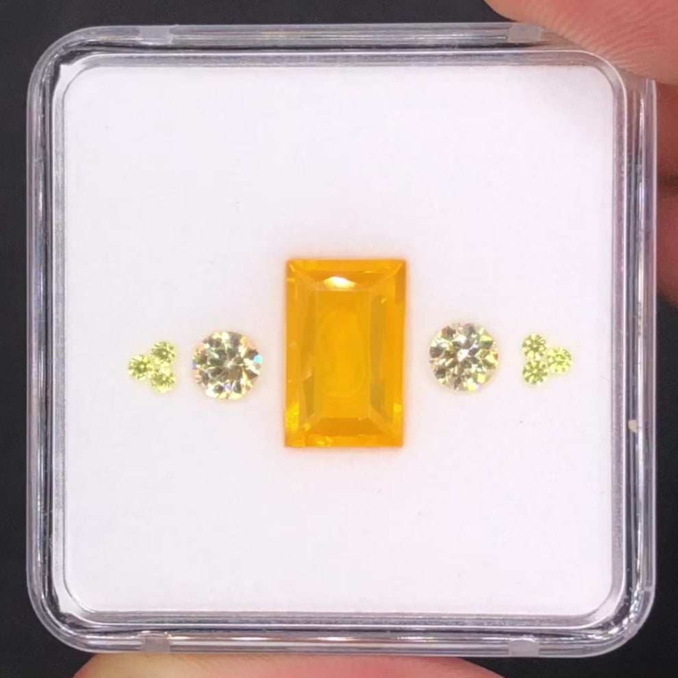 
            
                Load and play video in Gallery viewer, Fire Opal, Yellow Zircon &amp;amp; Yellow Sapphire Ring Layout
            
        